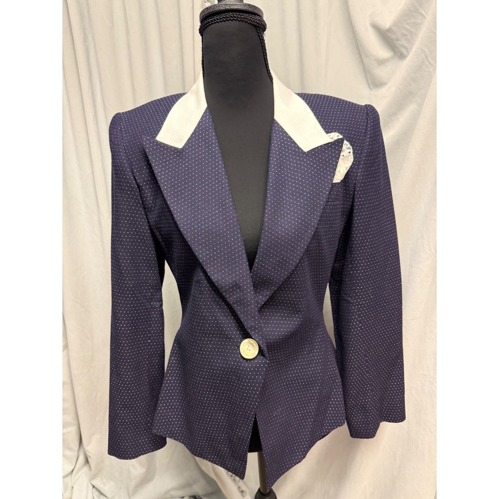 VTG 80s Lynn Greene Richard Neal Navy Pin Dot Blazer White Office Retro pin up
